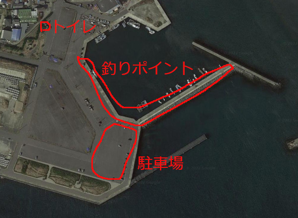 豊浜漁港の釣りポイント航空写真