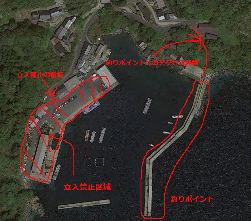 新井崎漁港の釣りポイント航空写真