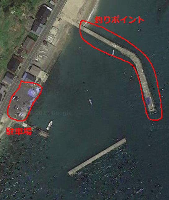長江漁港の釣りポイント航空写真