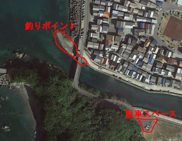 阿曽浦漁港の釣りポイント航空写真