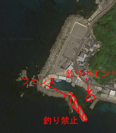 米ノ漁港の釣りポイント航空写真