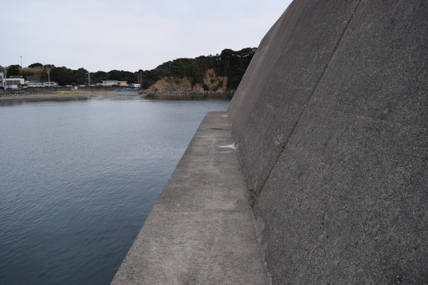 越賀漁港の釣りポイントの根元から先端の写真