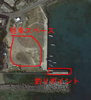 越賀漁港の釣りポイント航空写真